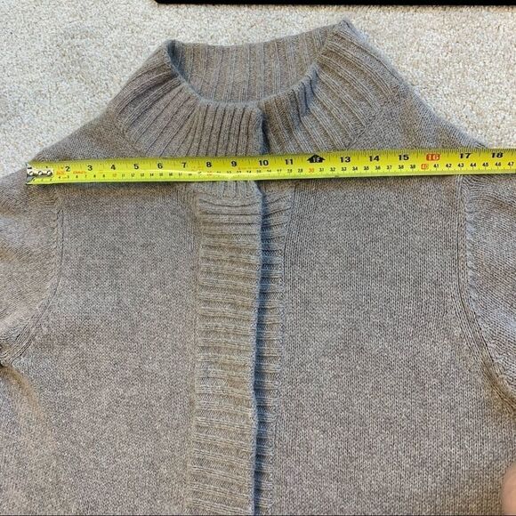 Bcbgmaxazria angora beige tan brown sweater belted high neck button closure L - Picture 12 of 12